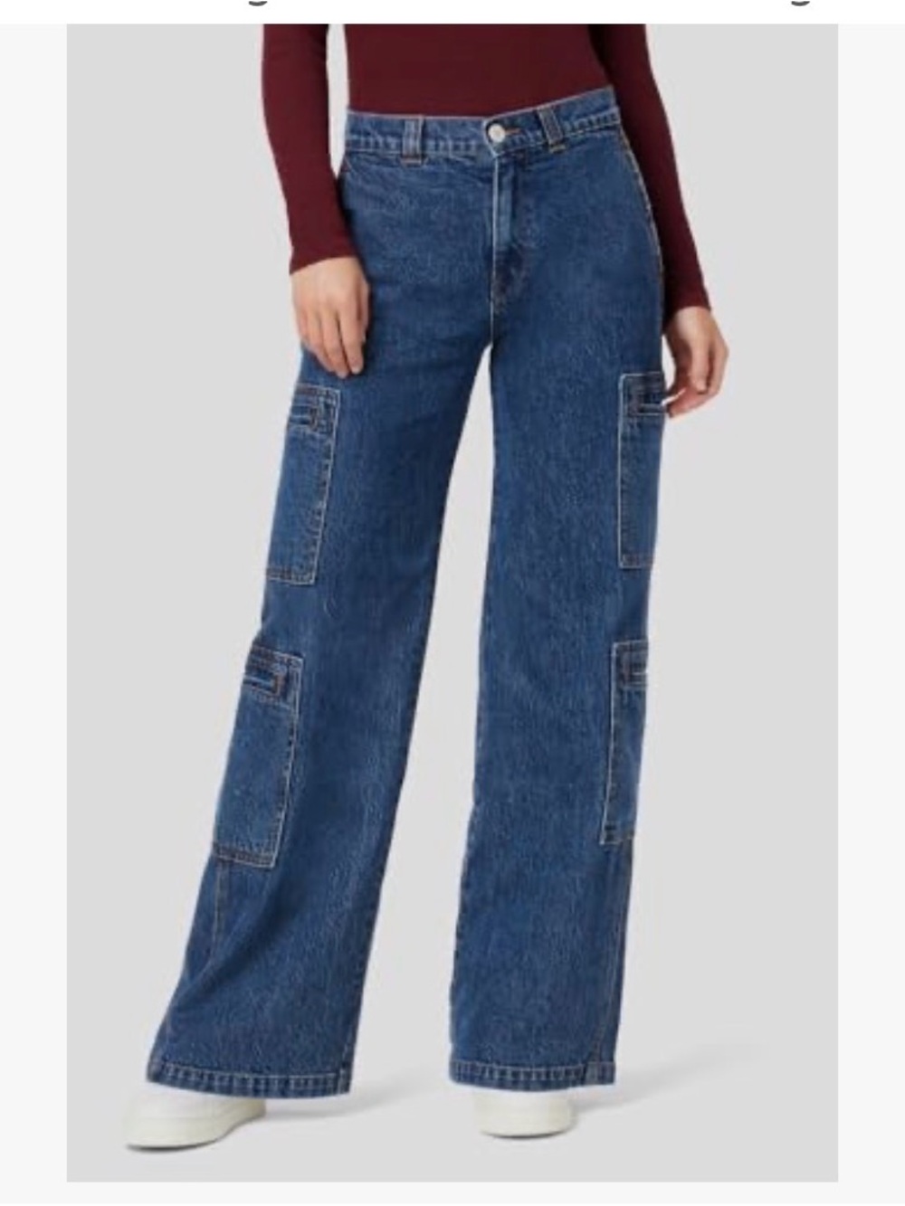 Hudson Jeans Wide-Leg Cargo Jeans in Dark Blue Denim
